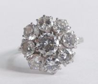 Large 3.4 carat natural diamond nine stone cluster ring, graded for clarity as SI - I1, colour H/