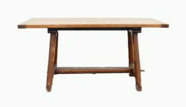 Victorian Pine Ecclesiastic table on heavily carved trestle supports. Length: 146cm Width: 59cm