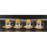 Four De Lamerie Fine Bone China heavily gilded Arabic style coffee cups & saucers, specially made