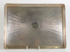 Art Deco silver dressing table tray, clearly hallmarked for London 1917, measuring 28cm x 21cm,