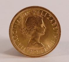 QEII FULL 22ct gold sovereign coin, 1966, uncirculated.