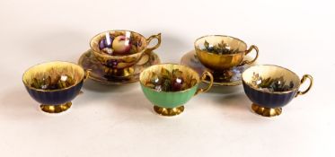 A collection of Aynsley hand painted floral tea cups to include two J. A. Bailey Cabbage Rose tea