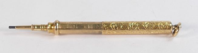 9ct gold mechanical propelling pencil marked S Mordan & Co. Not hallmarked but tested as 9ct gold or