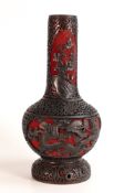 19th century Cinnabar Chinese vase decorated with four toed dragons & foliage, height 29cm