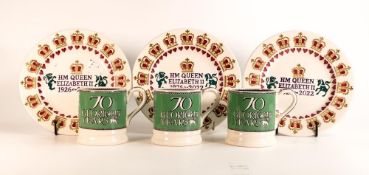 Three Emma Bridgewater HM Queen Elizabeth II 1926-2022 plates together with three 70 glorious