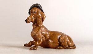 Capodimonte Guiseppe Cappe figurine Dachshund with Bowler Hat Doxie, height 10cm