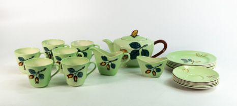 Carlton ware raised relief green 21 piece tea set with teapot (21 pieces) 1 plate cracked and slight