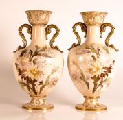 Carlton ware Ivory Blushware twin handled Baluster vases in the Christmas Cactus pattern. Gilt