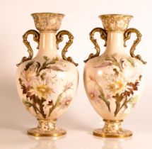 Carlton ware Ivory Blushware twin handled Baluster vases in the Christmas Cactus pattern. Gilt