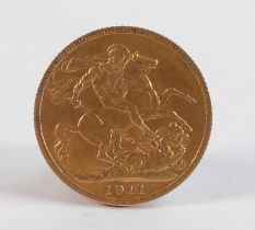 FULL gold Sovereign coin, George V 1911.