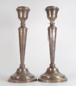 Pair of large hallmarked silver candlesticks, height 31cm, loaded, gross weight 1402g. Clear