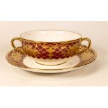 De Lamerie Fine Bone China heavily gilded Floral Bells Burgundy pattern set of five two handled cups