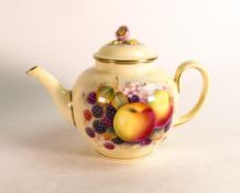 Royal Worcester Ivory porcelain tea pot. Painted with fruit still life by R. Platt. Modelled with