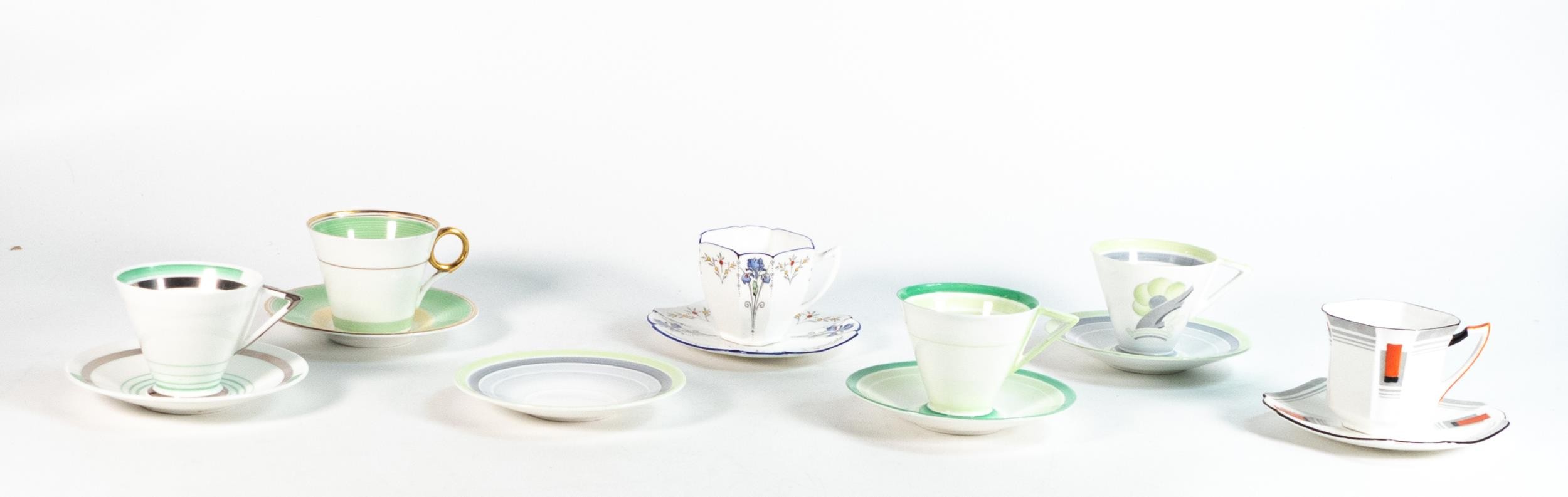 Six Shelley coffee cups and saucers to include - Eve 12294, 12133, 11959, Princess 12252, Regent