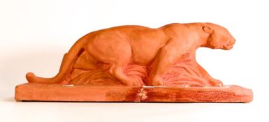 Art Deco Terracotta model of a Lioness. Signed 'Michael' to lower right of the top of the base.