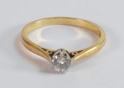 18ct gold diamond solitaire ring, diamond .25ct, ring size N/O, 2.6g.