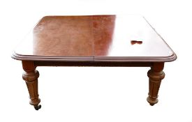 Large Victorian Mahogany extending dining table, with leaf stand & two leaves on carved & turned