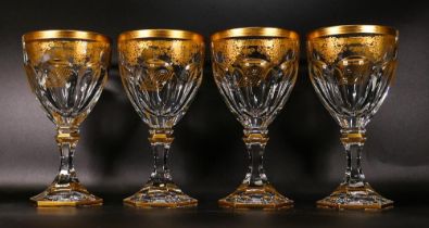 Four De Lamerie Fine Bone China heavily gilded Wine glasses in Exotic Scroll pattern with