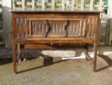 Early carved Oak one drawer side table, w.100cm x d.49cm x h.72cm.