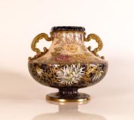 Carlton ware Wiltshaw & Robinson Ivory Blushware twin handled squat vase in the Dahlia pattern. Flow