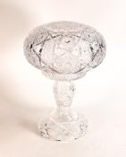 Cut glass table lamp of Baluster shape with mushroom shaped shade, possibly Waterford, height 35cm