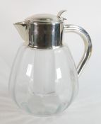 Large modern silver plated & glass water jug, with unusual internal hollow glass ice core, excellent