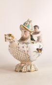 Meissen Marcolini porcelain figural tea pot circa 1774 -1814 and helmet-shaped cover, polychrome