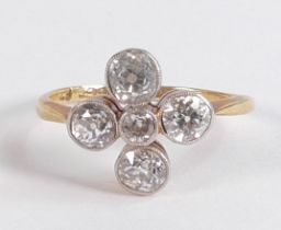 18ct yellow gold diamond cluster dress ring set in platinum. Four x 4mm diamonds surrounding a