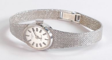 9ct white gold hallmarked Rotary ladies wrist watch, and integral 9ct white gold bracelet, winds,