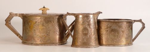 Victorian silver 3 piece tea set, all pieces clearly hallmarked for London 1868, maker SS. Gross