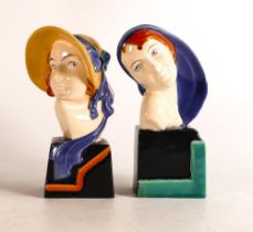 Two Art Deco ceramic busts by Elly Strobach (1 at fault) (2)