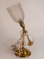 Dudills Gimbal lamp, Early 20th century of Brass construction with weighted base and floral etched