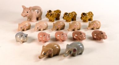 Wade collection of pigs, lions & baby elephants (four with hand written text to base or body etc.