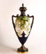 Royal Worcester hand painted lidded vase. Painted with realistic Hanging Hops by G. H. Cole. White
