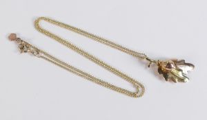 Clogau 9ct gold acorn leaf pendant and necklace, 8g.