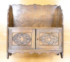 Ecclesiastic two door wall cupboard with carved Quatrefoil motifs and Ivy pattern. Height: 46.5cm
