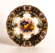 Royal Worcester hand painted circular plate. Painted with fruit still life by E. Phillips. Cobalt