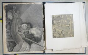A collection of 18th and 19th century prints and engravings in an unmatching folio. Includes
