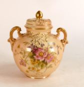 Royal Worcester Blush Ivory Pot Pourri vase and cover. Painted with gilt floral sprays, lid and twin