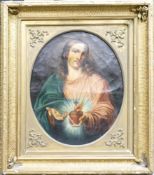 After Pompeo Batoni (1708-1787), Sacred Heart of Jesus, 19th century. Giltwood frame and mount