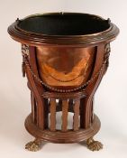 Antique Dutch Mahogany & Copper peat bucket with lion head & claw feet decoration, height 41cm