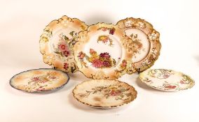 Six Carlton ware Ivory Blushware reticulated and relief moulded plates in Floral Patterns, Old