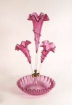 Victorian Cranberry glass Epergne with three branches height 51cm