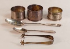A collection of hallmarked silver items including an 18th century spoon etc., 94.1g.