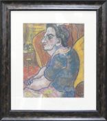 20th century unsigned vintage chalk drawing of seated woman, on pre-1939 Dixons David Cox drawing