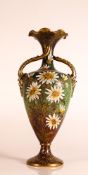 Carltonware Wiltshaw & Robinson twin twisted handle vase in the Daisy pattern on green mottled