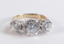 9ct gold hallmarked ring set 3 x white stones, CZ's or similar. Ring size K, gross weight 4.3g.