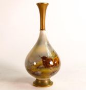 Royal Worcester hand painted bottle vase. Painted with Highland cattle by Harry Stinton. Height: