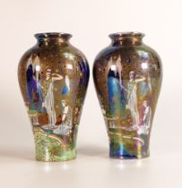 Pair of A.G. Harley Jones 'Wilton Ware' lustre vases decorated with a woodland scene in Wedgwood