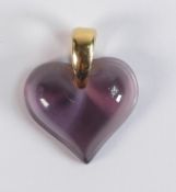 Lalique glass purple heart shaped pendant with gilt metal suspender.